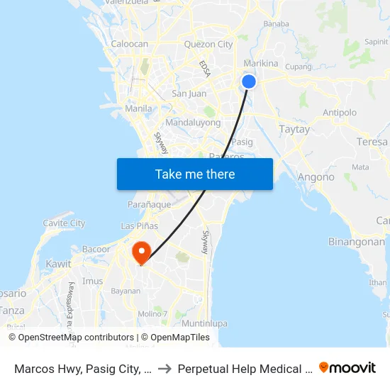 Marcos Hwy, Pasig City, Manila to Perpetual Help Medical Center map