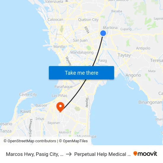 Marcos Hwy, Pasig City, Manila to Perpetual Help Medical Center map