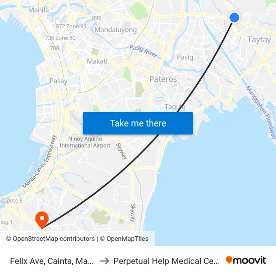 Felix Ave, Cainta, Manila to Perpetual Help Medical Center map