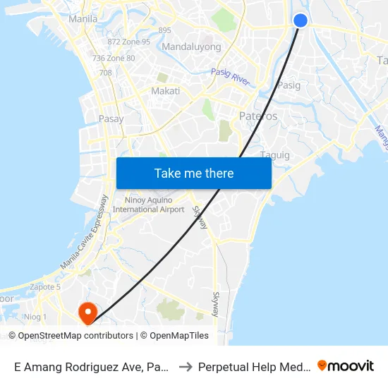 E Amang Rodriguez Ave, Pasig City, Manila to Perpetual Help Medical Center map