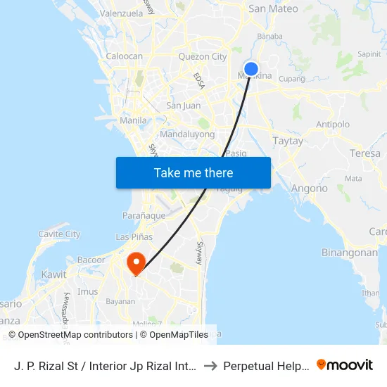 J. P. Rizal St / Interior Jp Rizal Intersection, Marikina City, Manila to Perpetual Help Medical Center map
