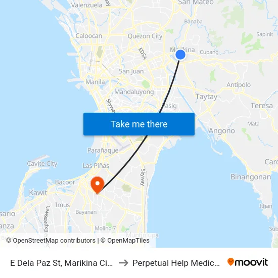 E Dela Paz St, Marikina City, Manila to Perpetual Help Medical Center map