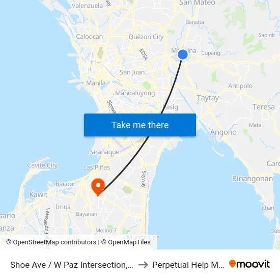 Shoe Ave / W Paz Intersection, Marikina City, Manila to Perpetual Help Medical Center map