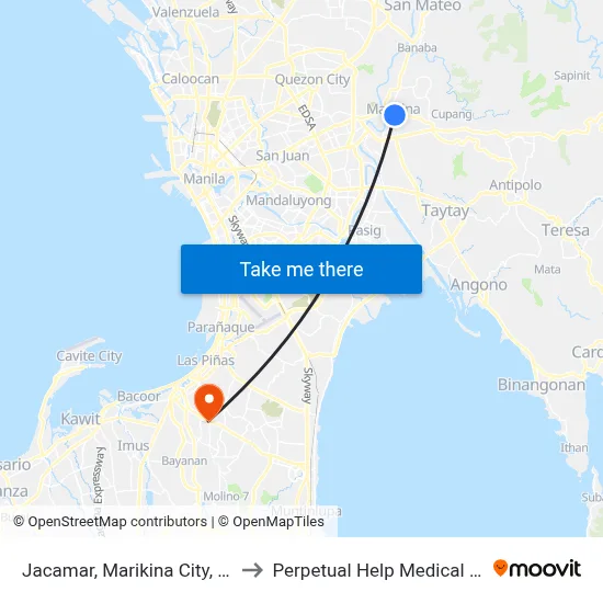 Jacamar, Marikina City, Manila to Perpetual Help Medical Center map