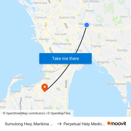 Sumulong Hwy, Marikina City, Manila to Perpetual Help Medical Center map