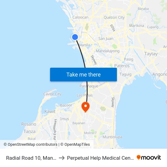 Radial Road 10, Manila to Perpetual Help Medical Center map