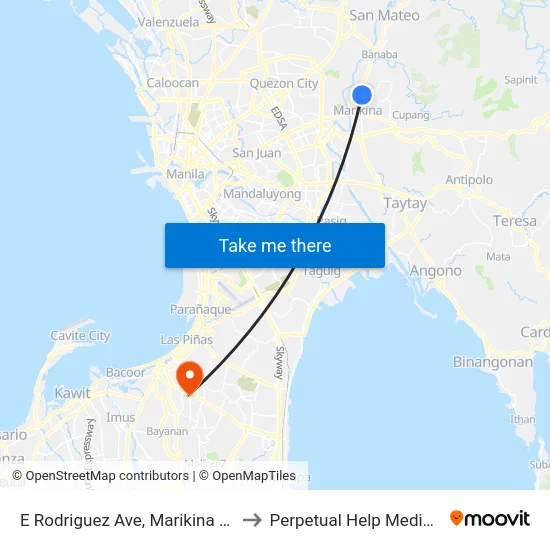 E Rodriguez Ave, Marikina City, Manila to Perpetual Help Medical Center map