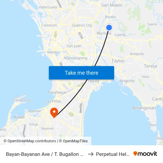 Bayan-Bayanan Ave / T. Bugallon St Intersection, Marikina City, Manila to Perpetual Help Medical Center map