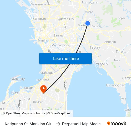 Katipunan St, Marikina City, Manila to Perpetual Help Medical Center map