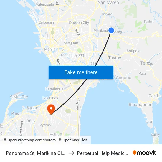 Panorama St, Marikina City, Manila to Perpetual Help Medical Center map