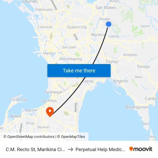 C.M. Recto St, Marikina City, Manila to Perpetual Help Medical Center map