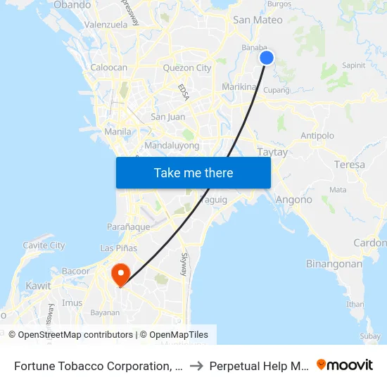 Fortune Tobacco Corporation, Marikina City, Manila to Perpetual Help Medical Center map