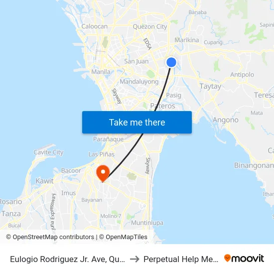 Eulogio Rodriguez Jr. Ave, Quezon City, Manila to Perpetual Help Medical Center map
