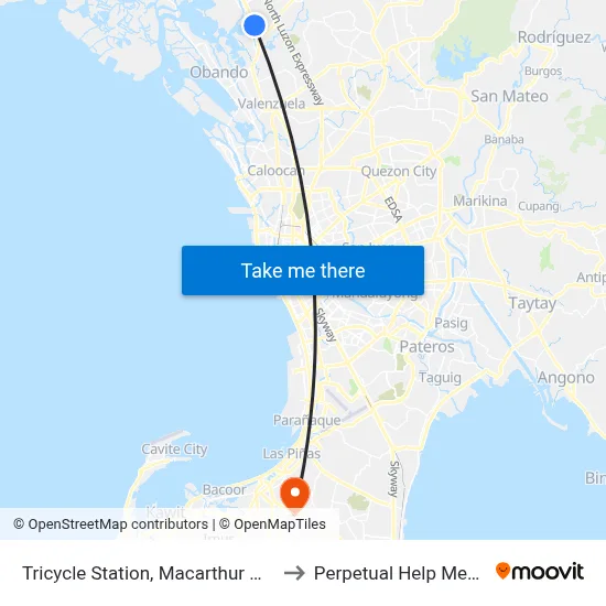 Tricycle Station, Macarthur Highway, Marilao to Perpetual Help Medical Center map