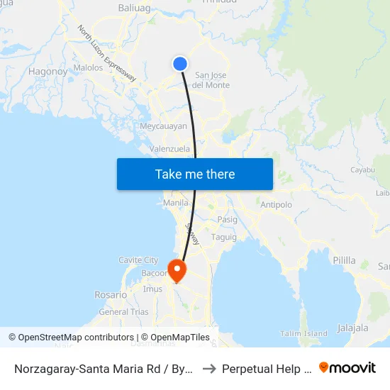 Norzagaray-Santa Maria Rd / Bypass Rd, Santa Maria, Manila to Perpetual Help Medical Center map
