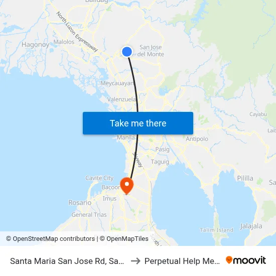 Santa Maria San Jose Rd, Santa Maria, Manila to Perpetual Help Medical Center map
