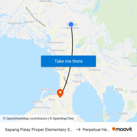 Sapang Palay Proper Elementary School, City Of San Jose Del Monte, Manila to Perpetual Help Medical Center map