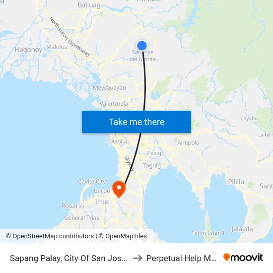 Sapang Palay, City Of San Jose Del Monte, Manila to Perpetual Help Medical Center map
