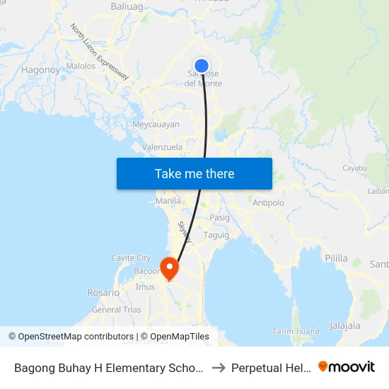 Bagong Buhay H Elementary School, City Of San Jose Del Monte, Manila to Perpetual Help Medical Center map