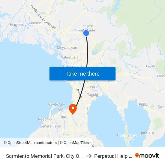 Sarmiento Memorial Park, City Of San Jose Del Monte, Manila to Perpetual Help Medical Center map