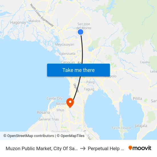 Muzon Public Market, City Of San Jose Del Monte, Manila to Perpetual Help Medical Center map