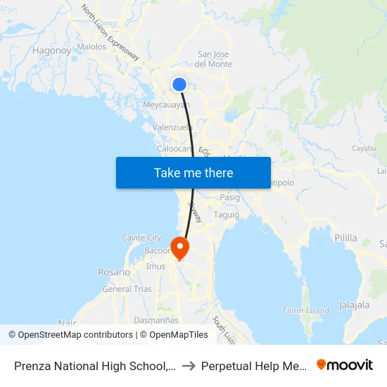 Prenza National High School, Marilao, Manila to Perpetual Help Medical Center map