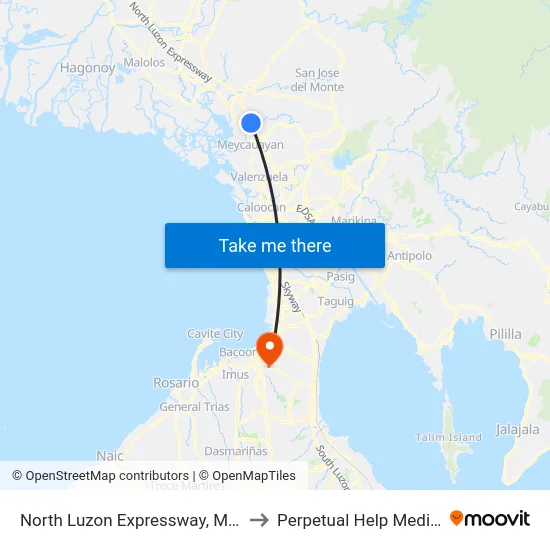 North Luzon Expressway, Marilao, Manila to Perpetual Help Medical Center map