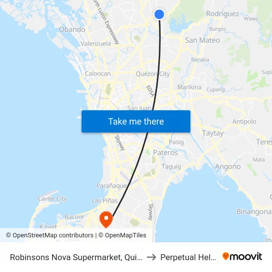 Robinsons Nova Supermarket, Quirino Highway, Caloocan City, Manila to Perpetual Help Medical Center map