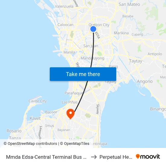 Mmda Edsa-Central Terminal Bus Station Northbound, Quezon City, Manila to Perpetual Help Medical Center map