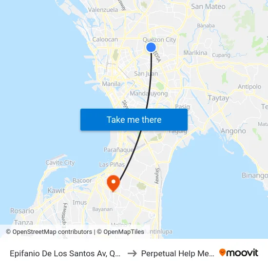 Epifanio De Los Santos Av, Quezon City, Manila to Perpetual Help Medical Center map