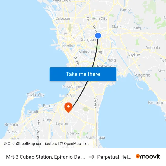 Mrt-3 Cubao Station, Epifanio De Los Santos Av, Quezon City, Manila to Perpetual Help Medical Center map