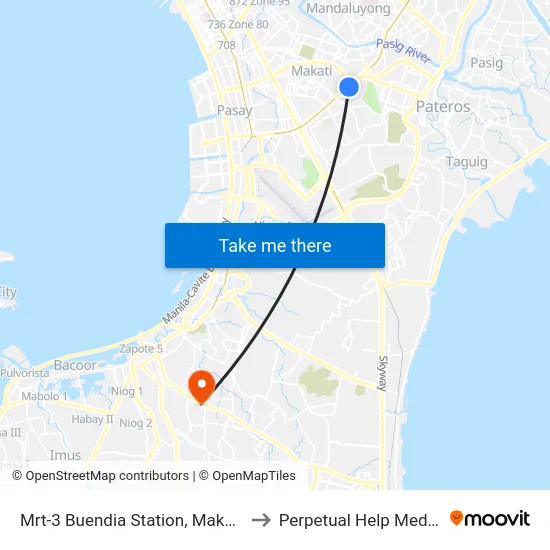 Mrt-3 Buendia Station, Makati City, Manila to Perpetual Help Medical Center map