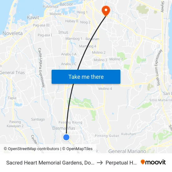Sacred Heart Memorial Gardens, Don Placido Campos Av, Dasmariñas City, Manila to Perpetual Help Medical Center map