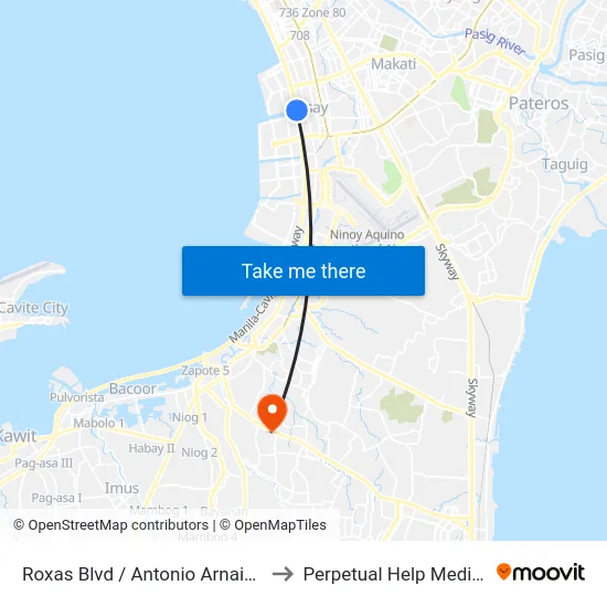 Roxas Blvd / Antonio Arnaiz Ave, Manila to Perpetual Help Medical Center map