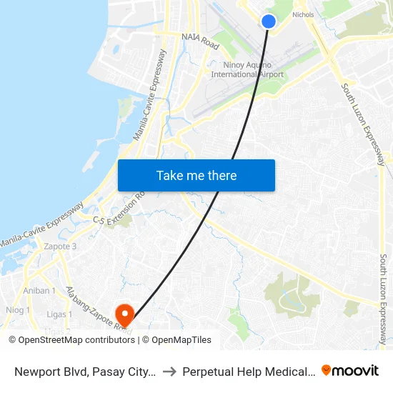 Newport Blvd, Pasay City, Manila to Perpetual Help Medical Center map