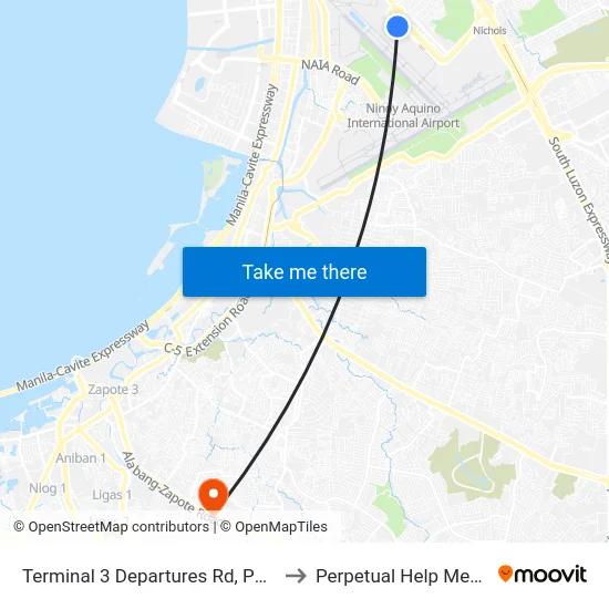 Terminal 3 Departures Rd, Pasay City, Manila to Perpetual Help Medical Center map