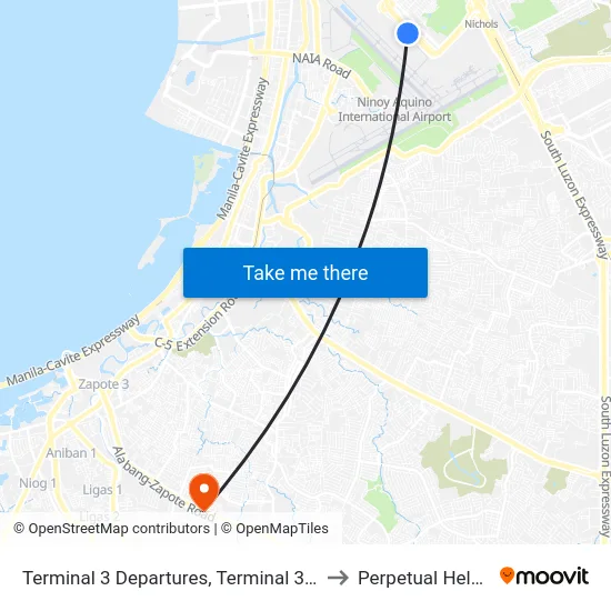 Terminal 3 Departures, Terminal 3 Departures Rd, Pasay City, Manila to Perpetual Help Medical Center map