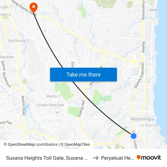 Susana Heights Toll Gate, Susana Heights Access Rd, Muntinlupa City, Manila to Perpetual Help Medical Center map