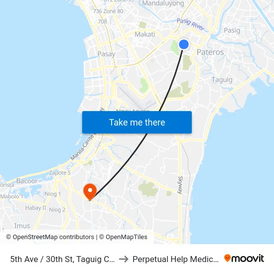 5th Ave / 30th St, Taguig City, Manila to Perpetual Help Medical Center map