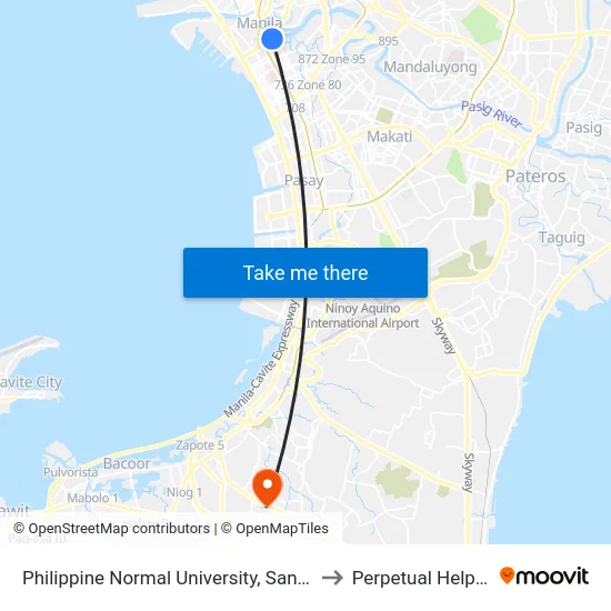 Philippine Normal University, San Marcelino / Ayala Blvd, Manila to Perpetual Help Medical Center map