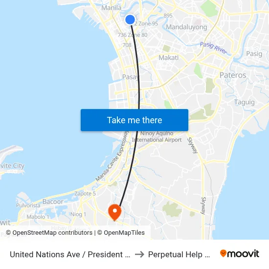 United Nations Ave / President Quirino Ave Ext, Manila to Perpetual Help Medical Center map