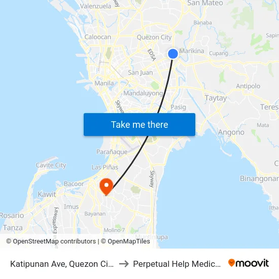 Katipunan Ave, Quezon City, Manila to Perpetual Help Medical Center map