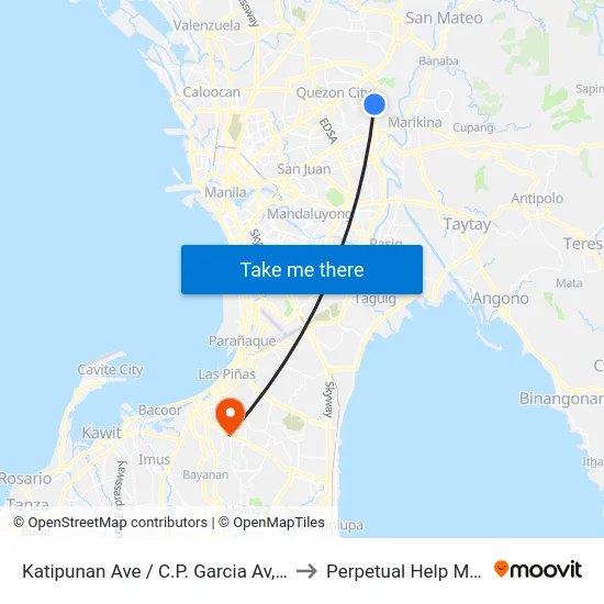 Katipunan Ave / C.P. Garcia Av, Quezon City, Manila to Perpetual Help Medical Center map