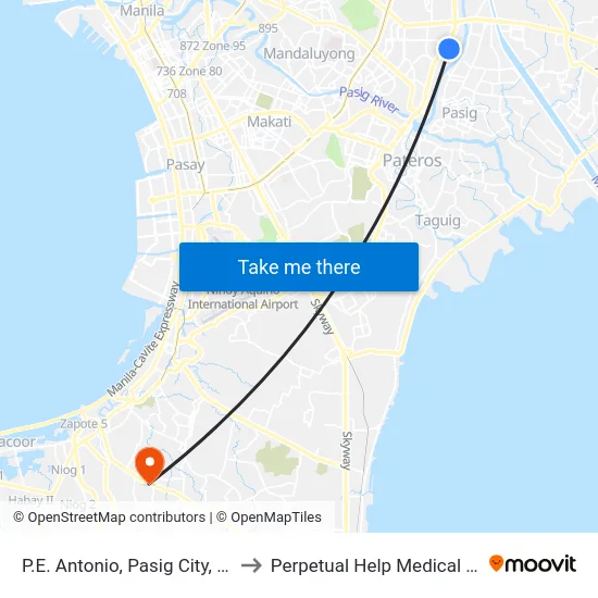 P.E. Antonio, Pasig City, Manila to Perpetual Help Medical Center map