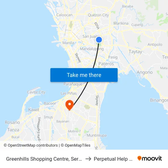 Greenhills Shopping Centre, Service Rd, San Juan, Manila to Perpetual Help Medical Center map
