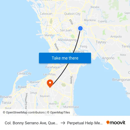 Col. Bonny Serrano Ave, Quezon City, Manila to Perpetual Help Medical Center map