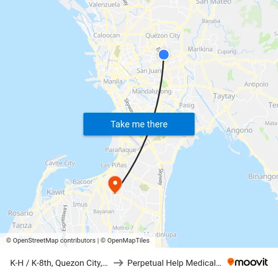 K-H / K-8th, Quezon City, Manila to Perpetual Help Medical Center map