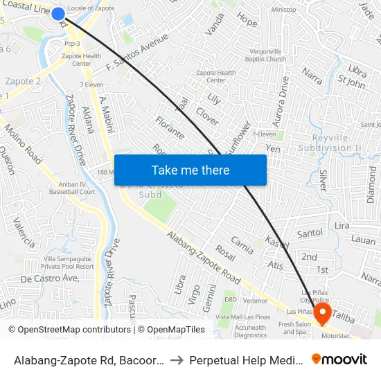 Alabang-Zapote Rd, Bacoor City, Manila to Perpetual Help Medical Center map