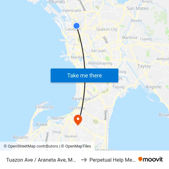 Tuazon Ave / Araneta Ave, Malabon City, Manila to Perpetual Help Medical Center map