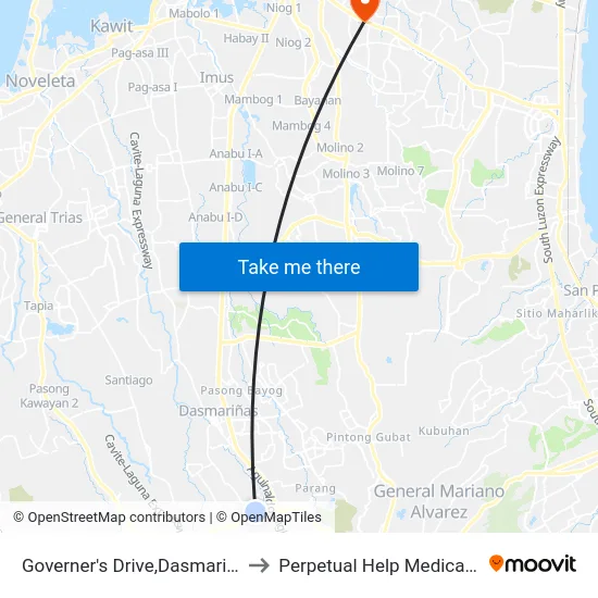 Governer's Drive,Dasmarinas City to Perpetual Help Medical Center map